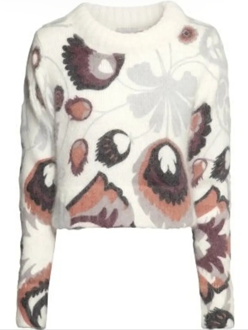 H&M White Floral Mohair-Blend Crewneck Sweater